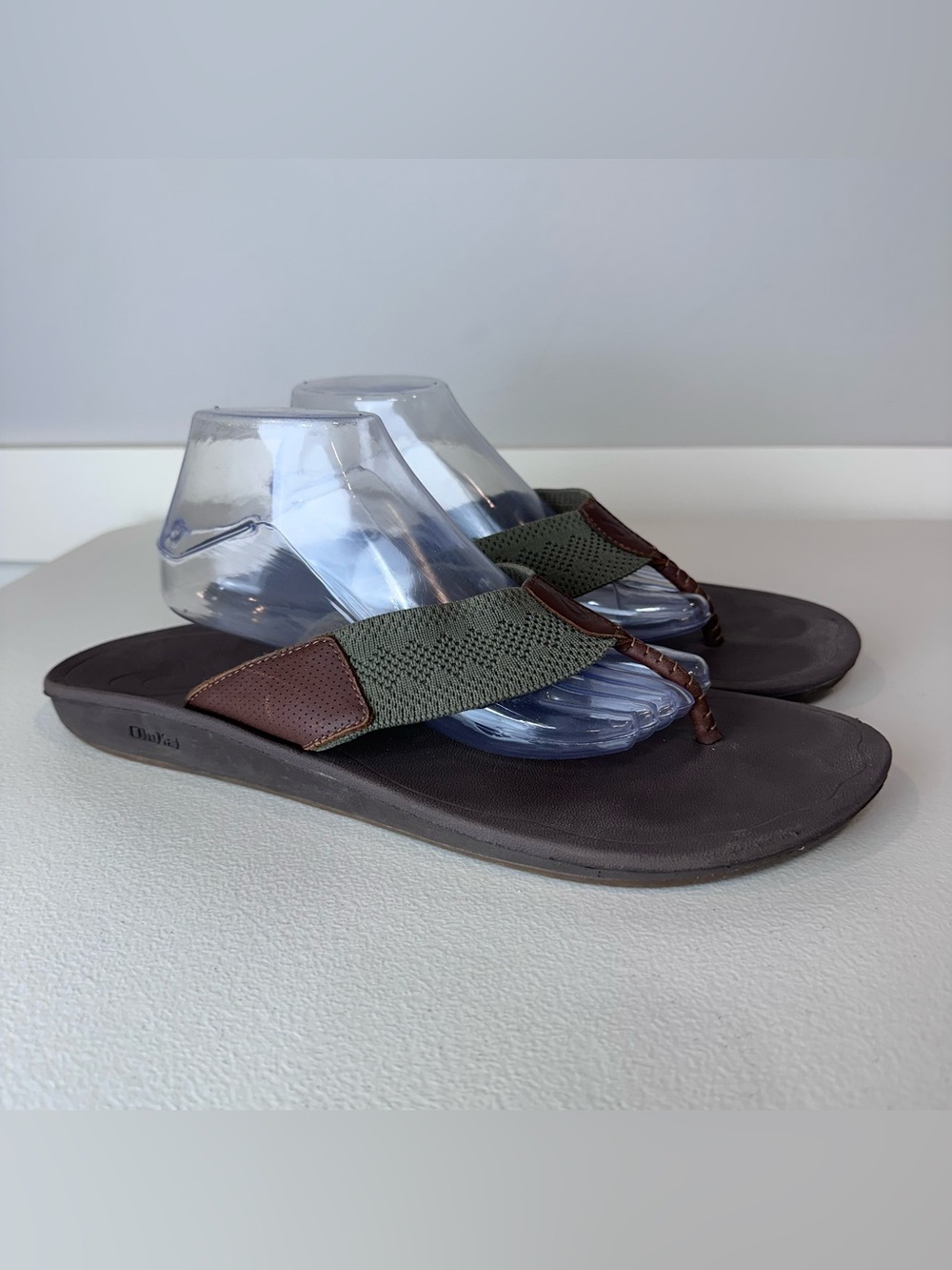 OluKai Men’s Brown Green Thong Strap Nohona Ulana Outdoors Beach Sandals Size 13